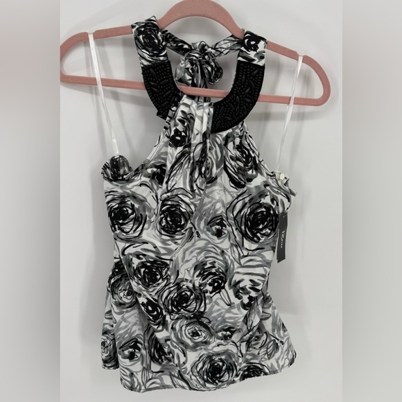 Iz Byer Women's Embellished Floral Satin Halter Top - Picture 2 of 15